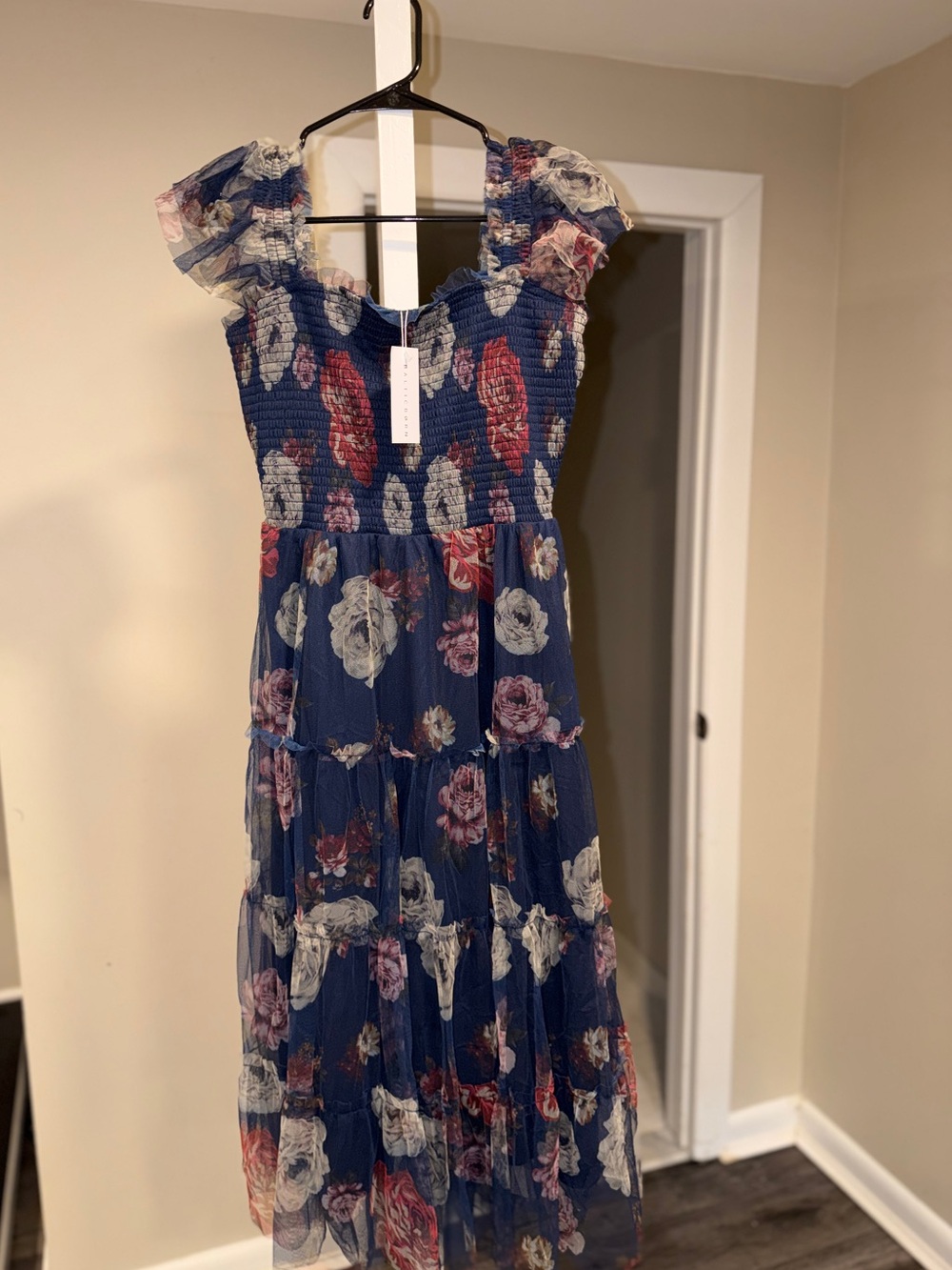 Baltic Born Clementine Tulle Midi Dress Navy Floral Size Large NWT